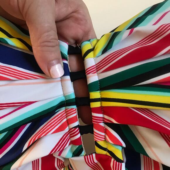 Lane Bryant Cacique Swim Tankini Top 46DD Full Bra EUC Stripe Beach Underwire - Picture 3 of 11